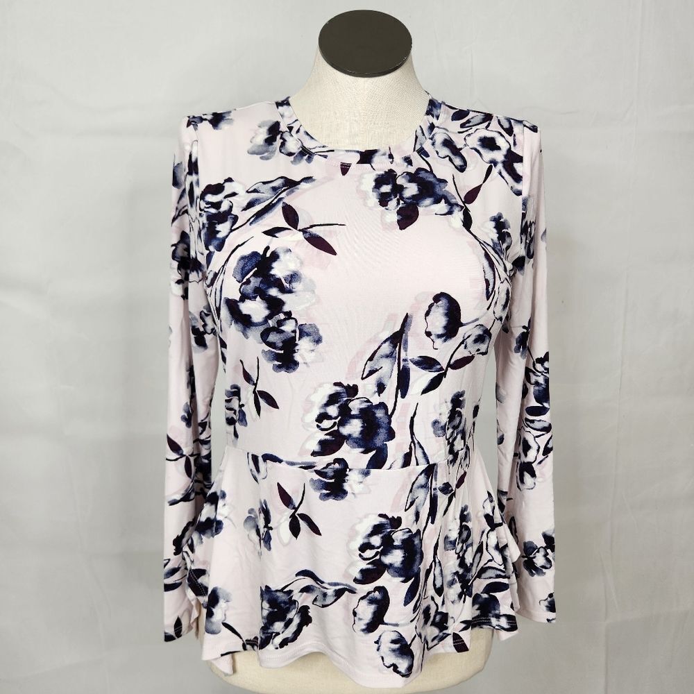 3/$25 Ivanka Trump Long Sleeve Floral Peplum Top Sz M